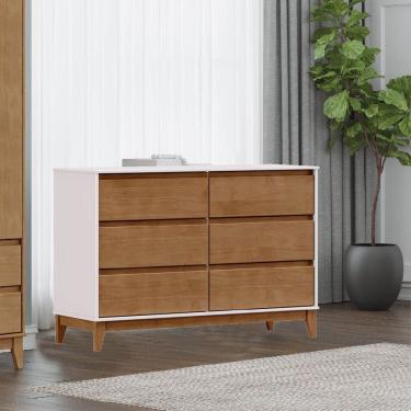 Imagem de Cômoda 6 Gavetas 4 Pés Off White/Freijó Prata Madeira Pinus com MDF - Finestra