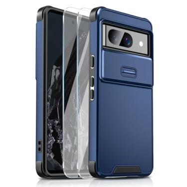 Imagem de Lokyoo Capa para Google Pixel 8A com capa deslizante para câmera + 2 pacotes de protetor de tela, 2 em 1 resistente, à prova de impacto, PC rígido + capa protetora de silicone macio para Pixel 8a azul