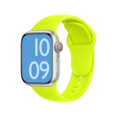 Imagem de ELETTRONEO Pulseira esportiva SBC1A para Apple Watch Ultra 2 de 49 mm, série 10 de 46 mm, 9 8 7 45 mm e 41 mm, SE 6 5 4 44 mm e 40 mm, 3 2 1 42 mm 38 mm iWatch, pulseira de silicone, amarelo