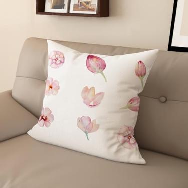 Imagem de Sladjana [Estilo idílico] Capa de almofada impressa digital tipo linho - estampa floral rosa dupla face, design com zíper invisível (40,6 x 40,6 cm, FSWM-G)