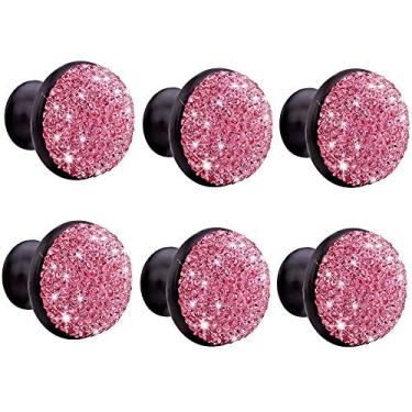Imagem de Puxadores de porta em forma de cogumelo de cristal preto puxador de gaveta de armário com parafuso 6 peças maçanetas de porta de 35 mm (rosa)