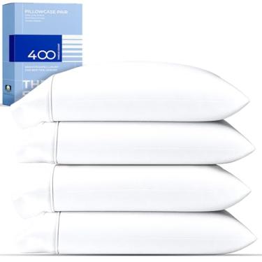 Imagem de THREAD SPREAD Fronhas 100% algodão, tamanho padrão/Queen, conjunto de 4 a 400 fios de a...