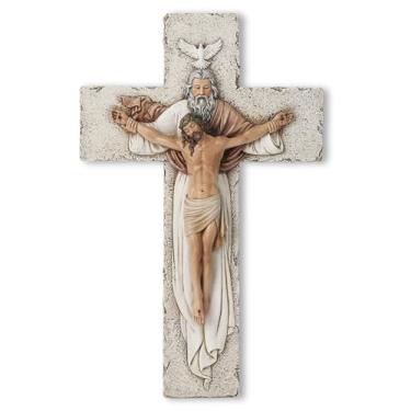 Imagem de Cruz de parede com crucifixo da Santíssima Trindade Católica BC, 24 cm H Jesus Cristo, decoração inspiradora para casa, presentes devotos, escultura de parede religiosa pintada à mão por Buildclassic