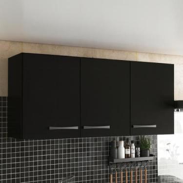 Imagem de Armário de Cozinha 3 Portas Aéreo Suspenso Parede - Preto - Direto Sim