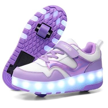 Imagem de HHSTS Sapatos infantis - Novos sapatos atualizados com rodas LED cor clara patins brilhantes sapatos de skate simples presentes infantis meninos meninas O melhor presente para festa, aniversário, dia
