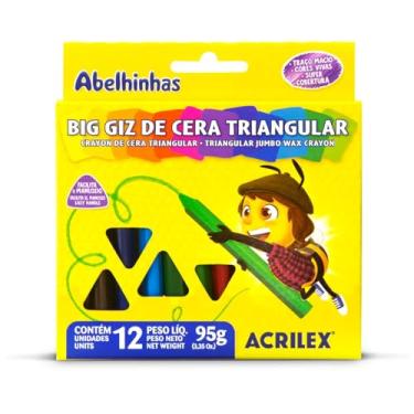 Imagem de Giz de Cera Jumbo, Triangular, Estojo de 08 Cores, Acrilex