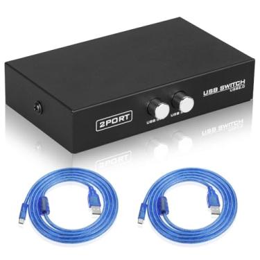 Imagem de EEEKit Hub de interruptor de compartilhamento manual USB 2.0 de 2 portas, adaptador divisor de scanner de impressora com 2 cabos USB A para B