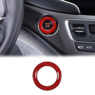 Imagem de HIRUFAIT Acabamento Da Moldura Do Botão Interruptor De Partida E Parada Motor Para Honda Pilot 2016-2022/Ridgeline 2017-2023/Passport 2019-2023, Adesivo Anel Pressão Em Material Abs (Vermelho Esport