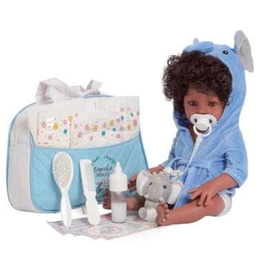 Imagem de Boneco Reborn Bebê Realista Negro Bolsa Acessórios Fofinho