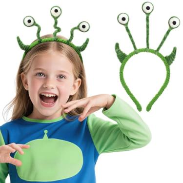 Imagem de Bigmeta Faixa de cabelo alienígena de Halloween - Faixa de cabelo alienígena de três olhos para adultos e crianças, acessório de cosplay de festa de Halloween verde
