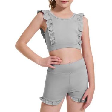 Imagem de Shorts esportivos para meninas, tamanho de 3 a 10 anos, sutiã de trein