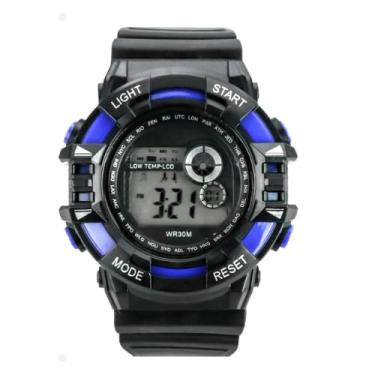 Imagem de Relógio Infantil Digital Preto Azul LED Bracelete Silicone Ajustável Leve Resistente Para Crianças 5+ Anos