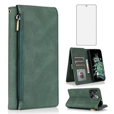 Imagem de Asuwish Compatível com OnePlus 10T 5G/One Plus Ace Pro, carteira protetora de tela e zíper retrô de couro, suporte para cartão, acessórios para celular On 1Plus 1 + Plus10T 1+ AcePro Green