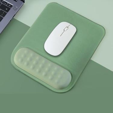 Imagem de YOWKA Mouse Pad com descanso de pulso ergonômico, 24 x 24 cm, base antiderrapante, couro PU, preto (verde menta)