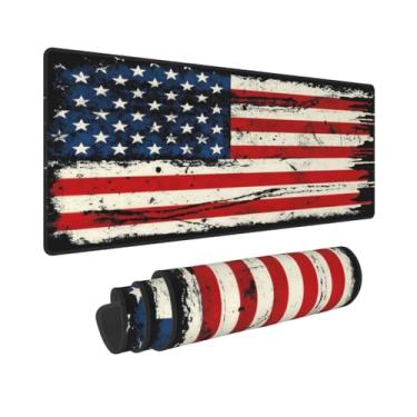 Imagem de CANFLASHION Tapete de mouse com bandeira americana, tapete de mesa de escritório 80 x 28 cm, mouse pad grande para jogos com design antigo, GG estendido à prova d'água para computador com base de