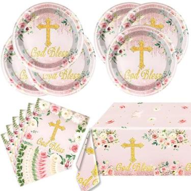 Imagem de Conjunto de talheres OULUN Pink God Bless 20 pratos e 20 guardanapos