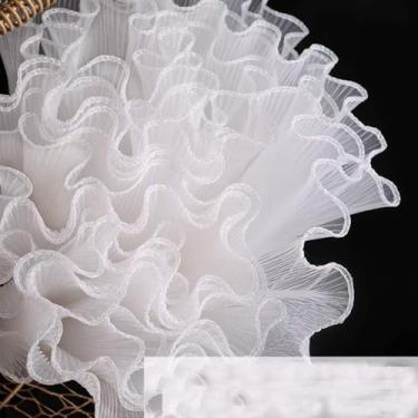 Imagem de Papel de embrulho de flor de renda plissada de nylon branco de 28 cm com babados em tecido de renda plissada, acabamento de babados, acabamento de babados, acabamento de babados, acabamento de tule