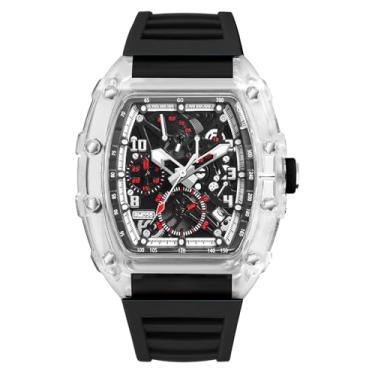 Imagem de BESTKANG Relógios masculinos modernos Hollowed Tonneau transparente, mostrador analógico, quartzo, data, à prova d'água, relógio de pulso masculino, Preto, Moderno, moderno