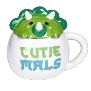 Imagem de Dalekana Caneca de cerâmica para café, chá e água, copo 3D de porcelana criativa com alça e tampa de dinossauro para casa e escritório, 482 g, caneca de dinossauro, 12,4 cm A