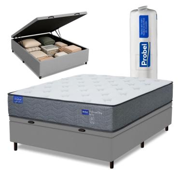Imagem de Cama Box Baú Casal Probel Molas Ensacadas 138x188x71 Day Springs a Vácuo Branco/Cinza