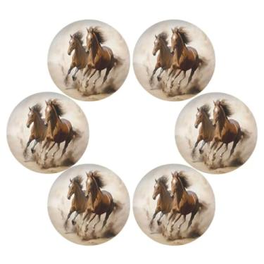 Imagem de Wassud Jogo americano conjunto de 6 tapetes redondos de dois cavalos galopantes para cozinha e jantar tapetes laváveis resistentes ao calor para decoração de mesa 39 cm