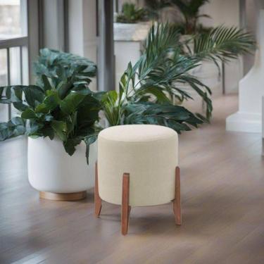 Imagem de Puff Estofado Decorativo Sala Redondo Luxo Londres Linho marfim
