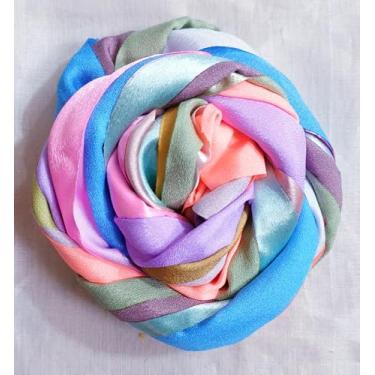 Imagem de Fio de fita de sari de seda de cetim 20 metros tiras de sari multicoloridas brilhantes (21 peças) retalhos de tecido para artesanato embrulho de presente, decoração e projetos têxteis faça você mesmo