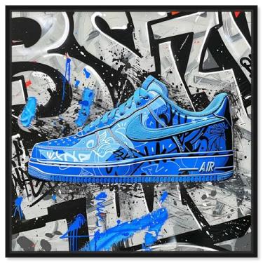 Imagem de Impressão de arte urbana em tela de tênis de tecido grafite por Notoriart, moldura preta, 50,8 cm x 50,8 cm