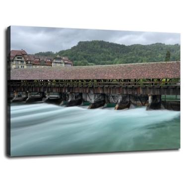 Imagem de River Poster Water Canvas Prints Paisagem Wall Art For Home 1 painéis Decorações com moldura 68.6 cm x 50.8 cm