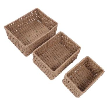 Imagem de aqxreight 3 PCS Cestas de Armazenamento de Vime para Prateleiras Organizando Cestas de Armazenamento Tecidas Decorativas Conjunto de Organizadores de Mesa Estilos para Papéis e Maquiagens, Seja