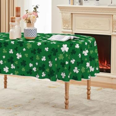 Imagem de Horaldaily Toalha de mesa de Dia de São Patrício 152 x 213 cm, oval, trevo de primavera, folhas verdes, lavável, capa de mesa sazonal para decoração de festa, piquenique, jantar