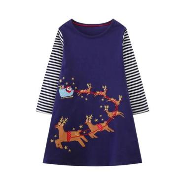 Imagem de Vestido Listrado Com Bordado De Rena Para Meninas, Estilo De Festa Em 