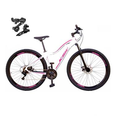 Imagem de Bicicleta Aro 29 Ksw Mwza Feminina Câmbios Shimano 21v Freio A Disco Garfo Suspensão Mtb branco-rosa Tam: 15