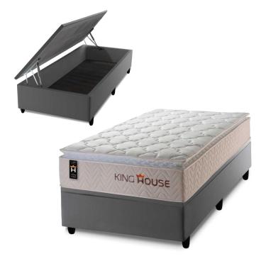 Imagem de Cama Box Baú Roma 96x203 Cinza com Molas Ensacadas King House