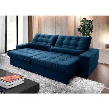 Imagem de Sofá Retrátil Reclinável Zurique 2,70m Suede Velut Azul Marinho Molas No Assento - King House