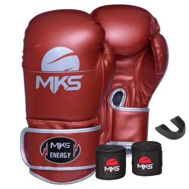Imagem de KIT LUVA DE BOXE MUAY THAI NEW ENERGY VERMELHO + BANDAGEM + BUCAL - MKS COMBAT-Unissex