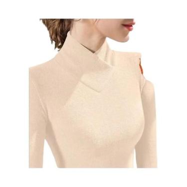 Imagem de Camiseta Térmica Feminina De Fleece Com Decote Em V E Gola Alta Para O