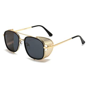 Imagem de Óculos de sol gótico steampunk feminino designer masculino vintage redondo moda armação óculos de sol uv400, c6 ouro cinza, tamanho único