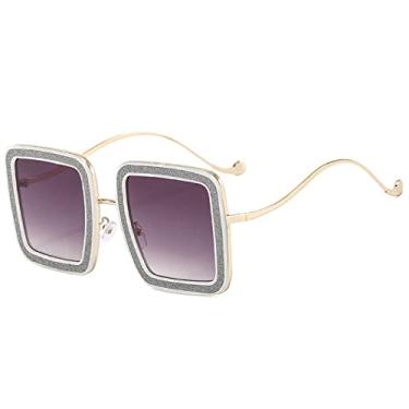 Imagem de Óculos de sol quadrado preto brilhante fashion feminino masculino designer de luxo óculos de sol superdimensionados adesivos de brilho feminino óculos, cinza branco c3, tamanho único