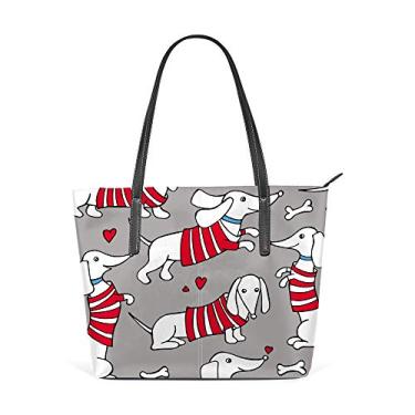 Imagem de Bolsa de ombro feminina sacola de couro bolsa grande para compras de cães de trabalho Dachshund cardigã marrom decoração bolsas bolsa casual