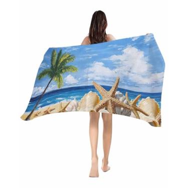 Imagem de FortuneHouse8 Toalha de praia Palmeira Praia Estrela-do-mar Lightweghit Toalhas de Piscina Sem Areia Oceano Céu Pintura a Óleo Microfibra Toalhas de Viagem Absorventes Macias para Natação Camping