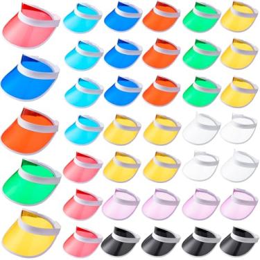 Imagem de Vabean Pacote com 40 chapéus femininos com viseira de sol de plástico colorido PVC transparente com proteção UV, chapéu de pôquer colorido unissex para festas de tênis, esportes, futebol, golfe,