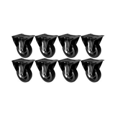 Imagem de Kit 8 un roda rodízio fixo pvc preto 2 polegada 50mm móvel - AJAX