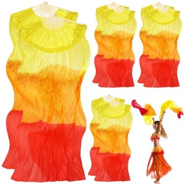 Imagem de Tideme 4 pares de leques de dança do ventre de seda (esquerda + direita), leques de seda de 1,8 m para dança, leques dobráveis longos de dança do ventre, comprimento 180 cm largura 90 cm