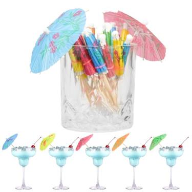 Imagem de 100 peças de palitos de coquetel, palitos de dente extravagantes para aperitivos, espetos decorativos para aperitivos, bebidas, frutas, 10 cm de comprimento, guarda-chuva de bambu de madeira, palitos