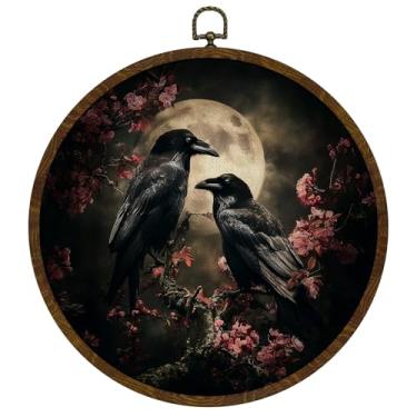 Imagem de KLYTINK Pato selvagem vintage redondo decoração de parede emoldurada 25,4 x 25,4 cm, arte de parede de pássaros escuros, decoração de parede estética para decoração de porta de quarto, sala de estar