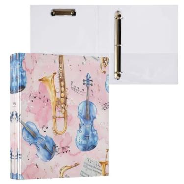 Imagem de Qilmy Organizador de fichário redondo de violino azul, fichário de 3 anéis com prancheta (carta A4), fichário fofo para material de escritório escolar 972