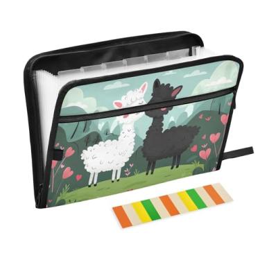 Imagem de Wassud Pasta organizadora de arquivos de papel A4 de acordeão de alpaca de desenho animado com pasta de arquivos expansível com 13 bolsos