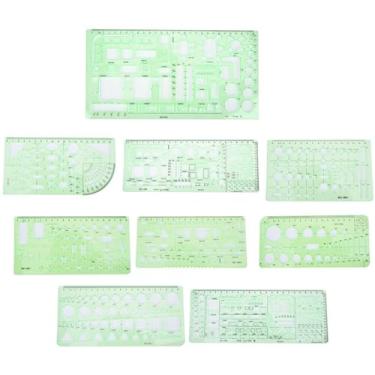 Imagem de Kit de réguas de modelo de desenho de arquitetura multifuncional Régua redonda oca de plástico para escritório escolar Design de arte Arquitetura de engenharia mecânica 7 opções ((Nº 6) Conjunto de 9 peças)