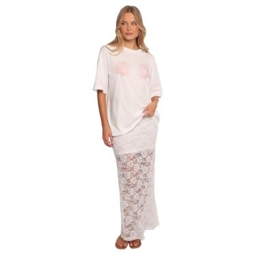 Imagem de Skirt Saia maxi feminina Laken de renda transparente branca, Branco, G